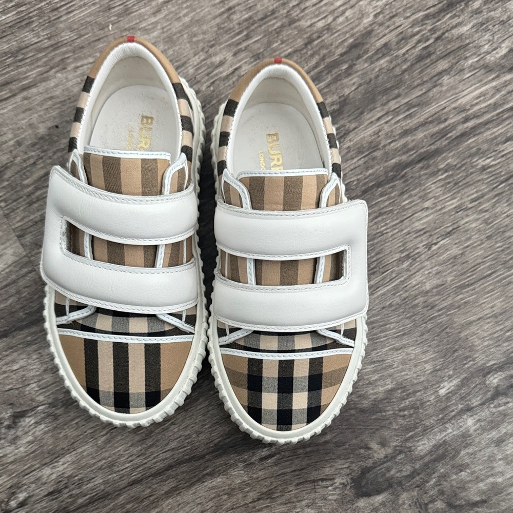Burberry Kids' Beige and Black Plaid Sneakers
